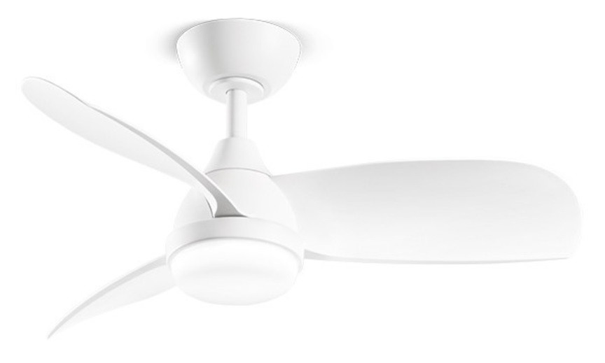 Ventilatore in metallo bianco 3 pale in acrilico con luce TRI-color LED Ø 91,5cm